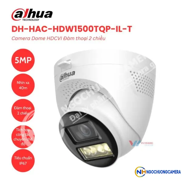 Camera Dome HDCVI Đàm thoại 2 chiều 5MP Dahua DH-HAC-HDW1500TQP-IL-T