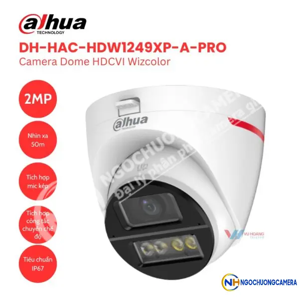 Camera Dome HDCVI Wizcolor 2MP Dahua DH-HAC-HDW1249XP-A-PRO