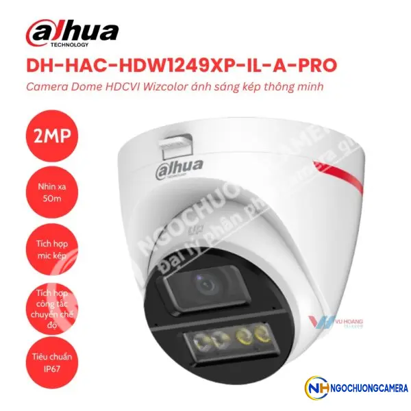 Camera Dome HDCVI Wizcolor 2MP Dahua DH-HAC-HDW1249XP-IL-A-PRO