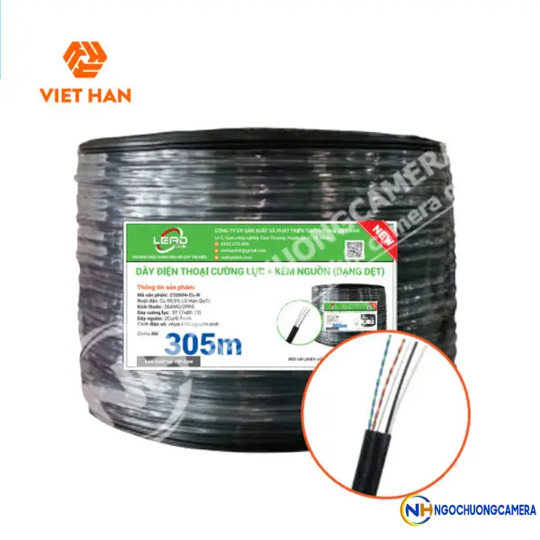 Cáp điện thoại 305m Việt Hàn LEAD CAT3 26AWG cường lực + Nguồn