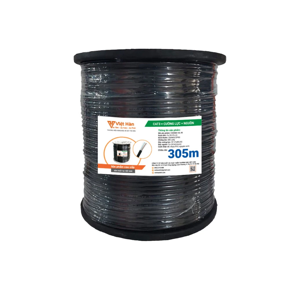 Dây tín hiệu cat3 25AWG + Gia cường + Nguồn