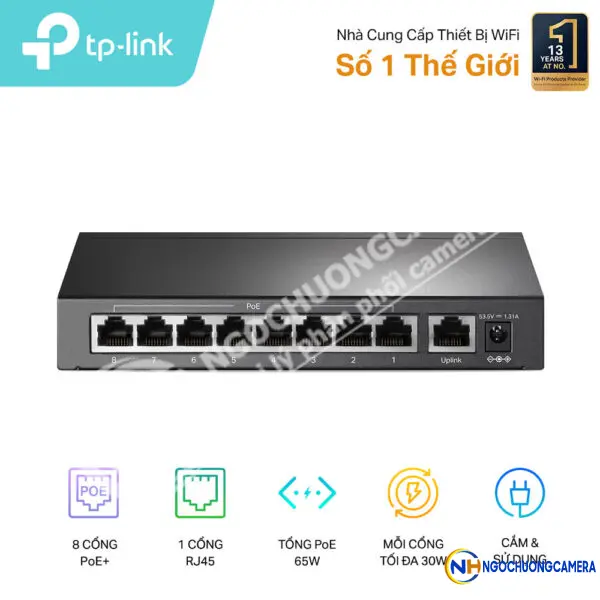 Switch 9 Cổng 10/100Mbps với 8 Cổng PoE+ TP-LINK TL-SF1009P