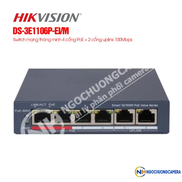 Switch mạng 4 cổng PoE HIKVISION DS-3E1106P-EI/M